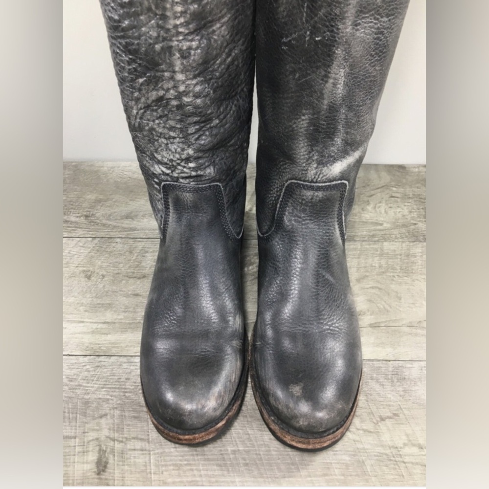 Frye 76210 Gray Leather Knee-High Riding Women’s Back Zip Braided Boots Size 8.5 - Picture 4 of 10